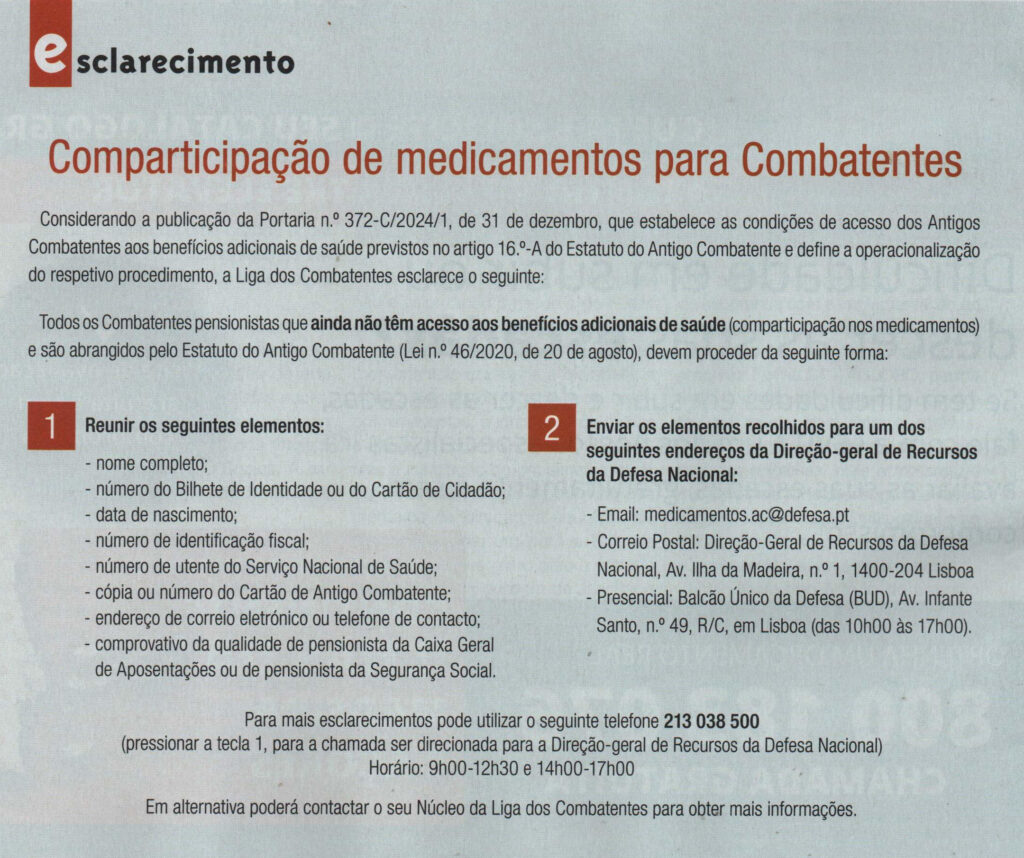 Comparticipação de medicamentos para Combatentes Comparticipação de medicamentos para Combatentes